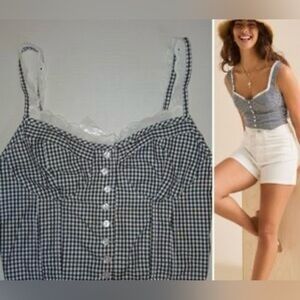 Sim & Sam GINGHAM Corset TOP Large Black White NWT